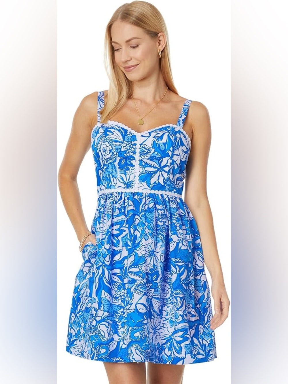 Lilly Pulitzer Haylan Cotton Dress Blue Tang Flocking Fabulous size 2